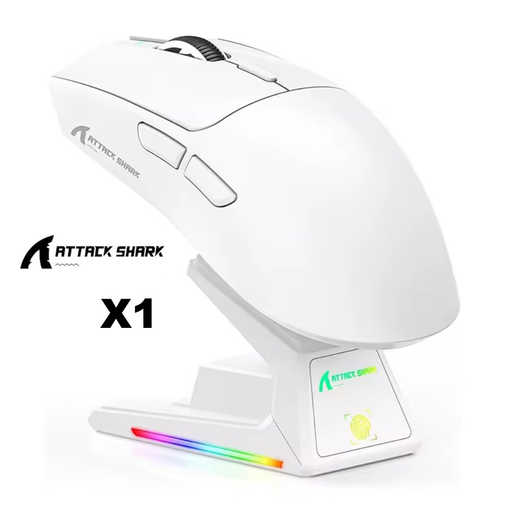 Миша Attack Shark X1 White 40000DPI PAM3395PRO Wireless Bluetooth із зарядною базою, фото №1