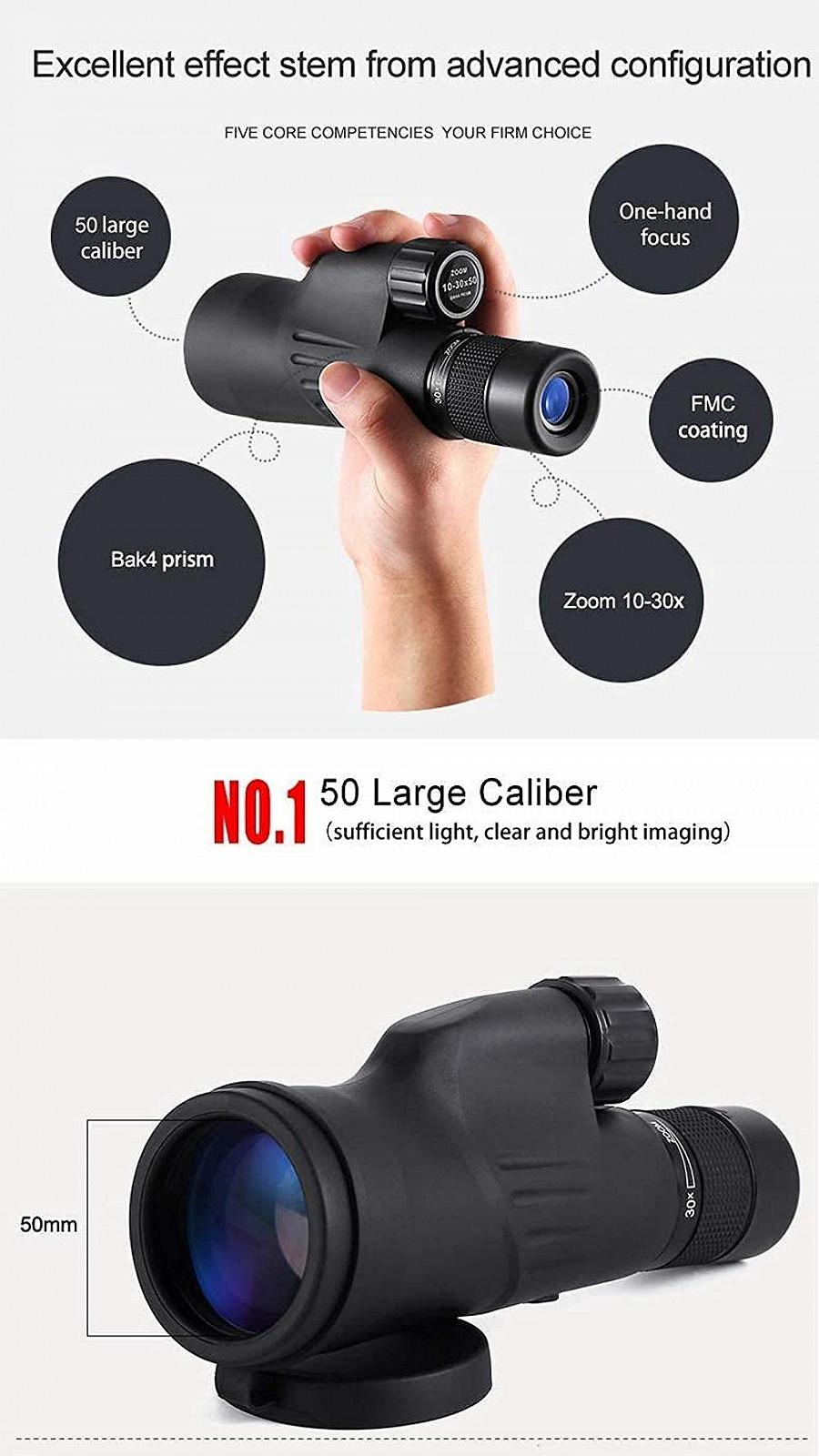 Monokуляр QHYTL Teleskop 30x50 з двофокусною оптикою та BAK4-призмою Водонепроникний, фото №6 Monokуляр QHYTL Teleskop 30x50 з двофокусною оптикою та BAK4-призмою Водонепроникний, фото №6