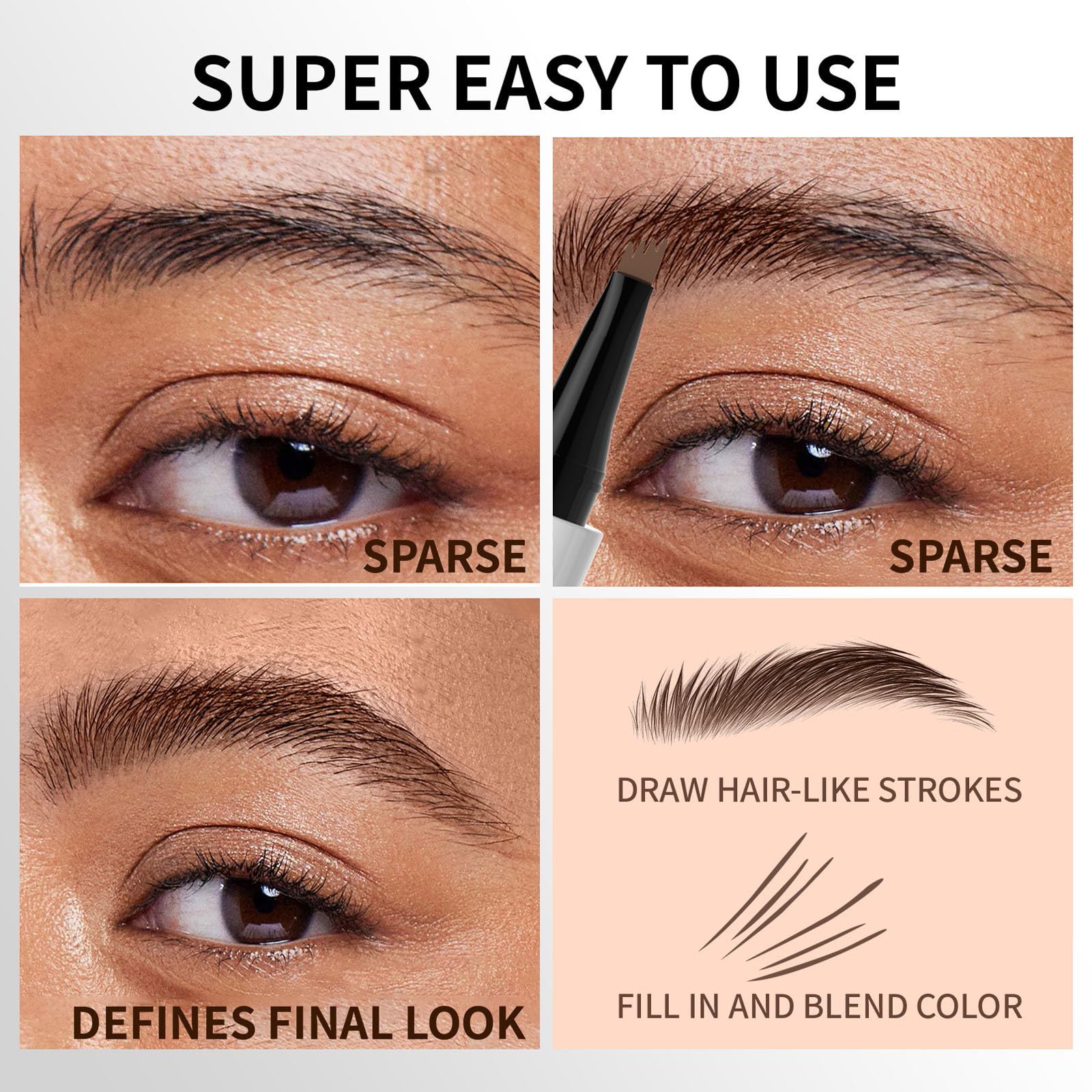 Олівець для брів Waterproof 3D Microblading 4 Tips Eyebrow Pencil 03# Сірий, фото №4