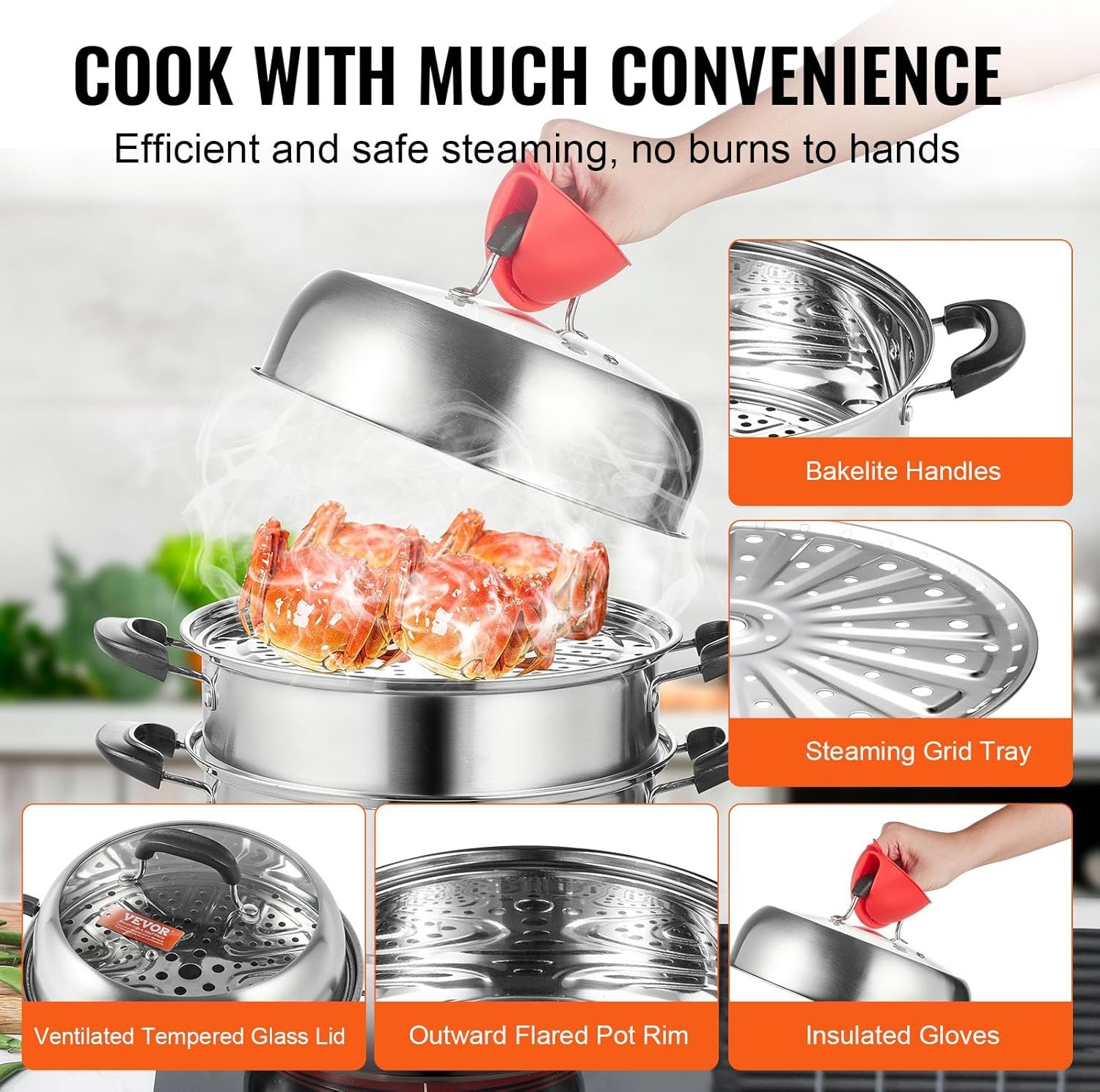 Кастрюля-пароварка VEVOR ZG-T28 Серая, фото №4 Кастрюля-пароварка VEVOR ZG-T28 Серая, фото №4