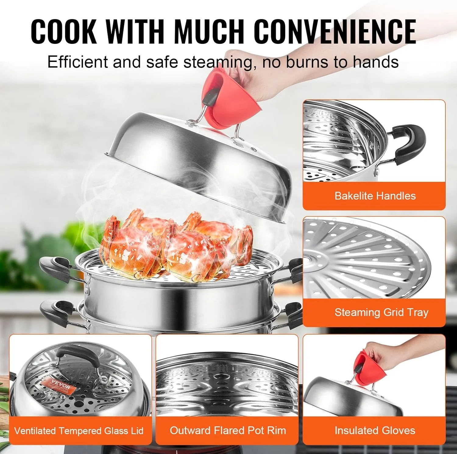 Кастрюля-пароварка VEVOR ZG-T28 Серая, фото №4