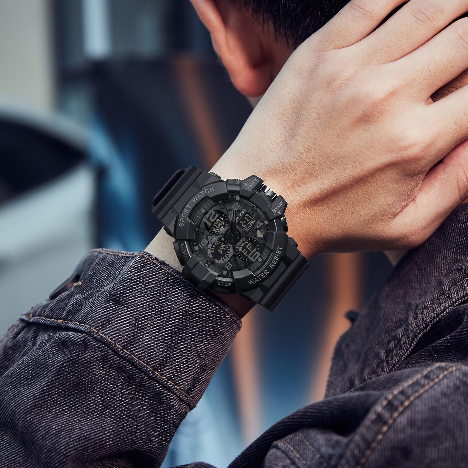 Чоловічий Цифровий Годинник findtime Аналоговий Цифровий Будильник Хронограф Великий Водонепроникний Спорт Силіконовий Ремінець, фото №5