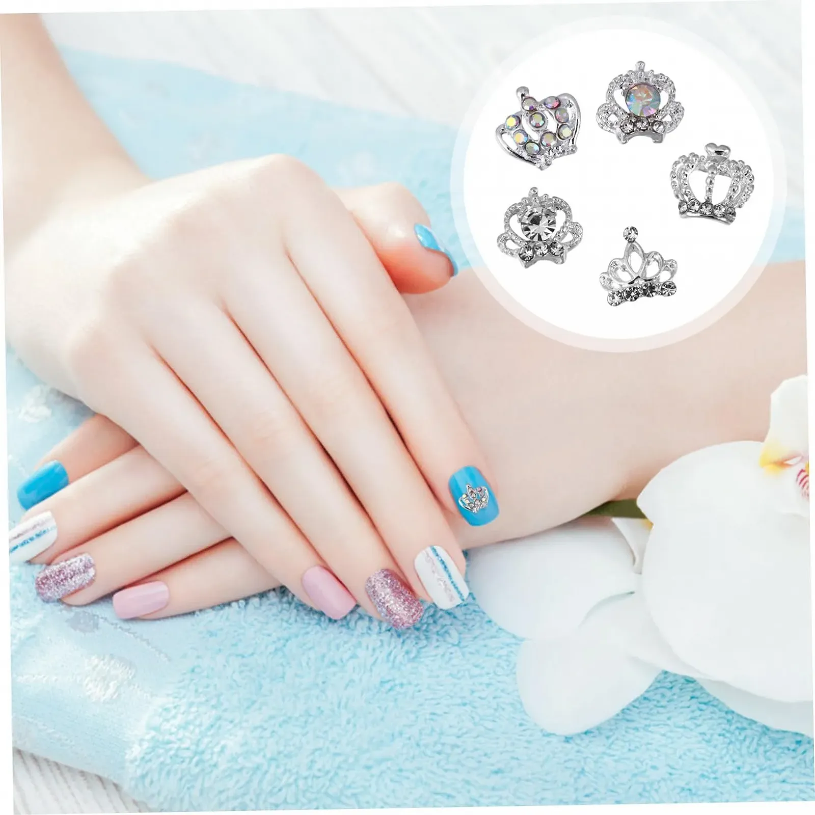 Стразы для ногтей из сплава, набор 100 шт., украшения для ногтей, 3D корона, фото №7