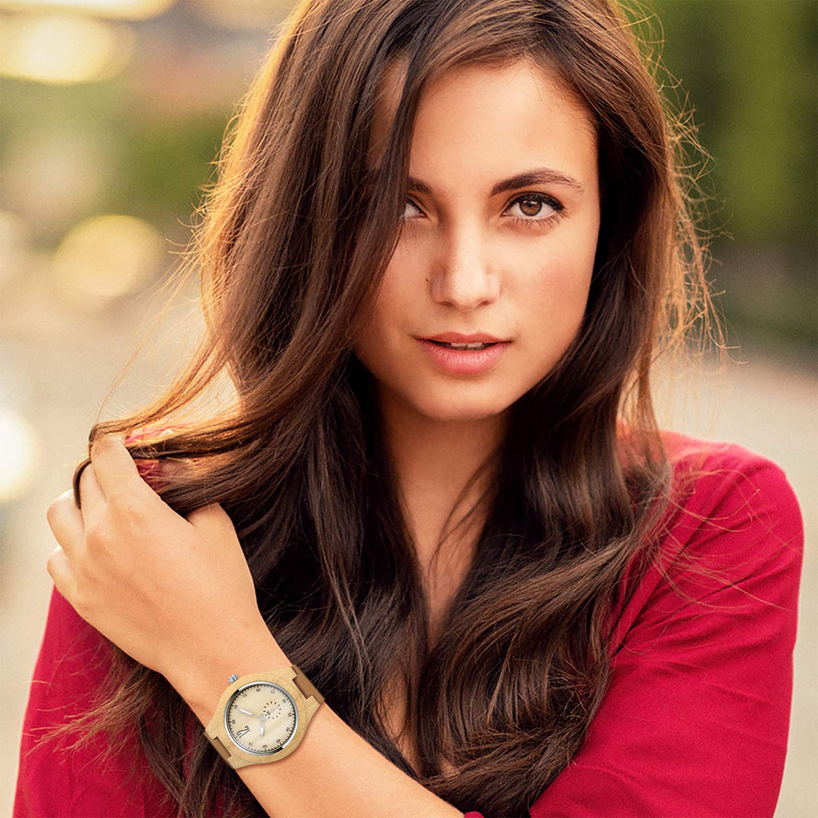 Часы MicLee Unisex Bamboo Simple Мужской женский Кварцевый Аналоговый с кожаным ремешком, фото №5