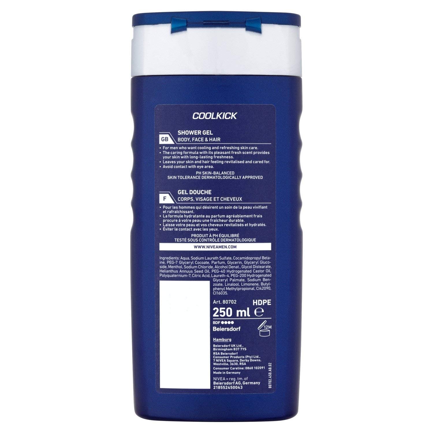 Гель для душу Nivea Bath Care Cooler Kick для чоловіків 250 мл, фото №2