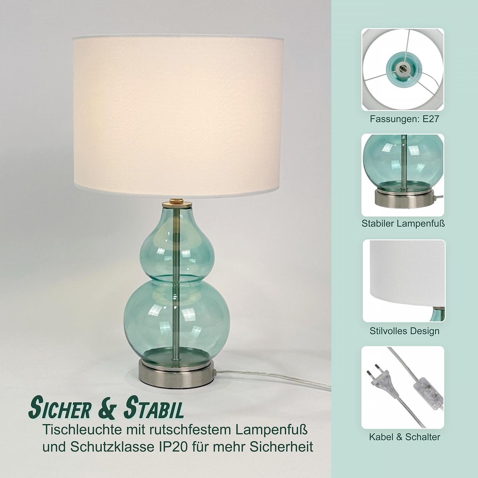 Настільна лампа Relaxdays зі скляною основою та тканинним абажуром E14 44 x 26 см Біло-синя, фото №6