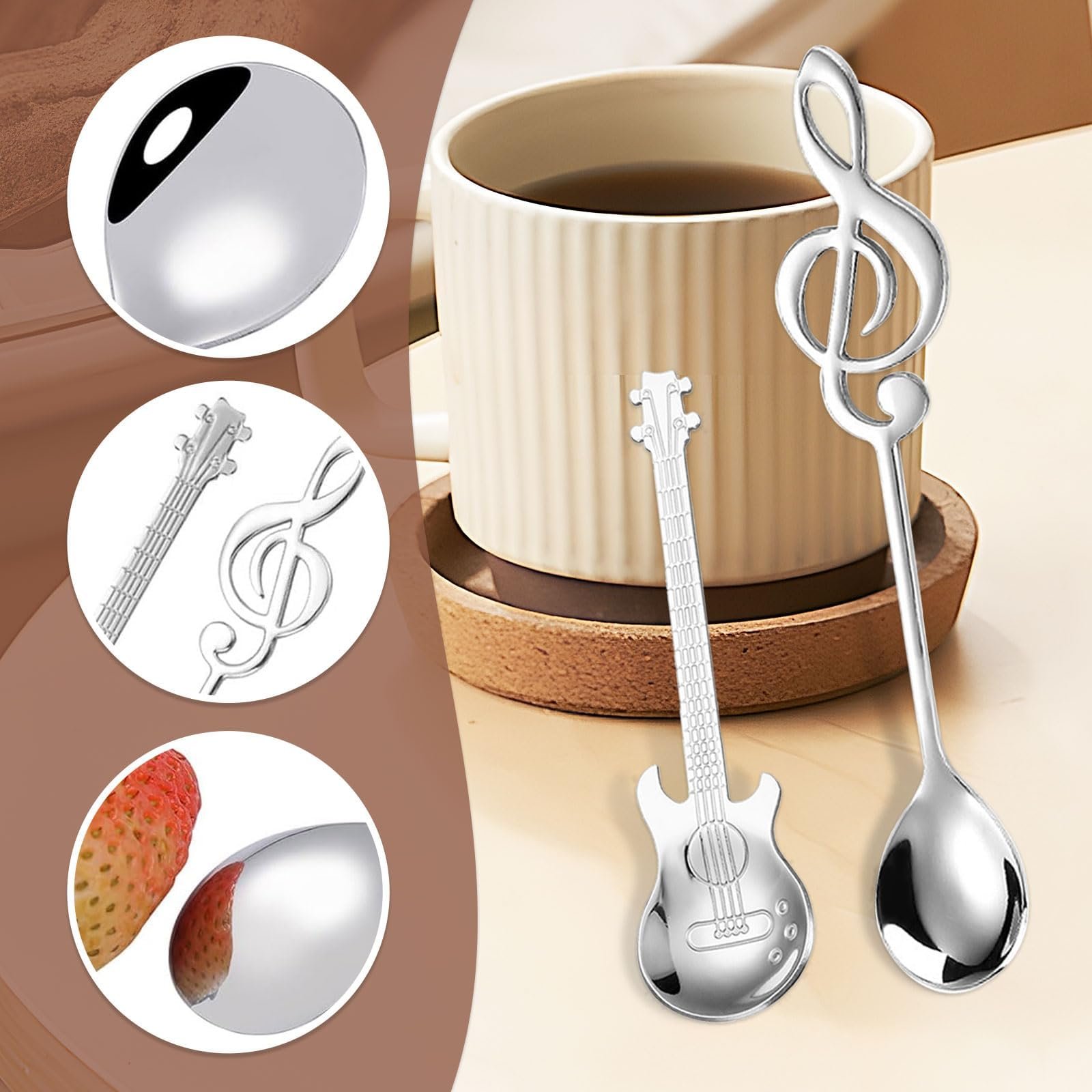 Набор Кофейных Ложек 4 шт, Гитара, Десертные Ложки, Нержавеющая Сталь, Декоративная Ложка для Латте в Форме Музыкальной Ноты для Чая, Молока, Кофе, Десертов, Напитков, Молочного Коктейля, фото №3 Набор Кофейных Ложек 4 шт, Гитара, Десертные Ложки, Нержавеющая Сталь, Декоративная Ложка для Латте в Форме Музыкальной Ноты для Чая, Молока, Кофе, Десертов, Напитков, Молочного Коктейля, фото №3