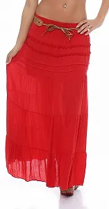 Юбка-макси Malito из хлопка с элегантным вязаным узором и поясом из искусственной кожи - длинная юбка-макси с широким поясом - легкая летняя юбка 1116 (One Size UK 6-12) - Фото 1