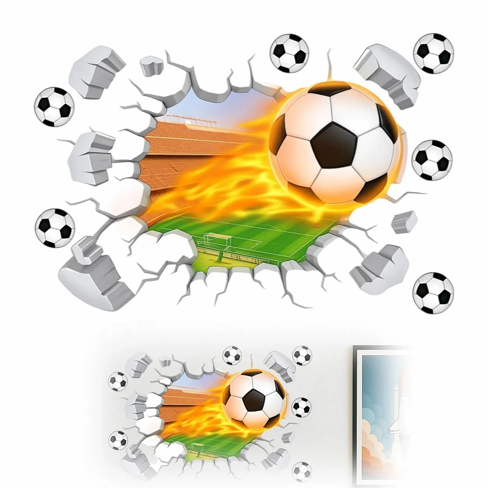 Наклейка на стіну 3D Футбольний м'яч 60 x 40 см, фото №1