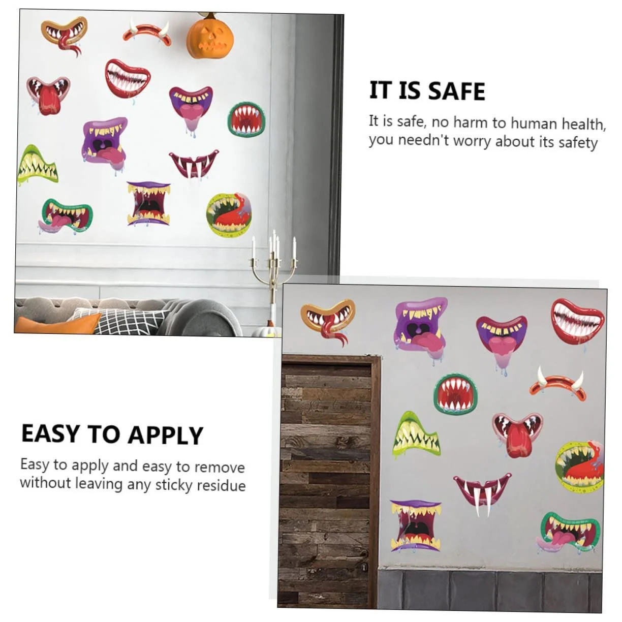 Наклейки на стіну UKCOCO Хелловін Рот монстра Мультяшні Світяться в темряві 2 шт., фото №2