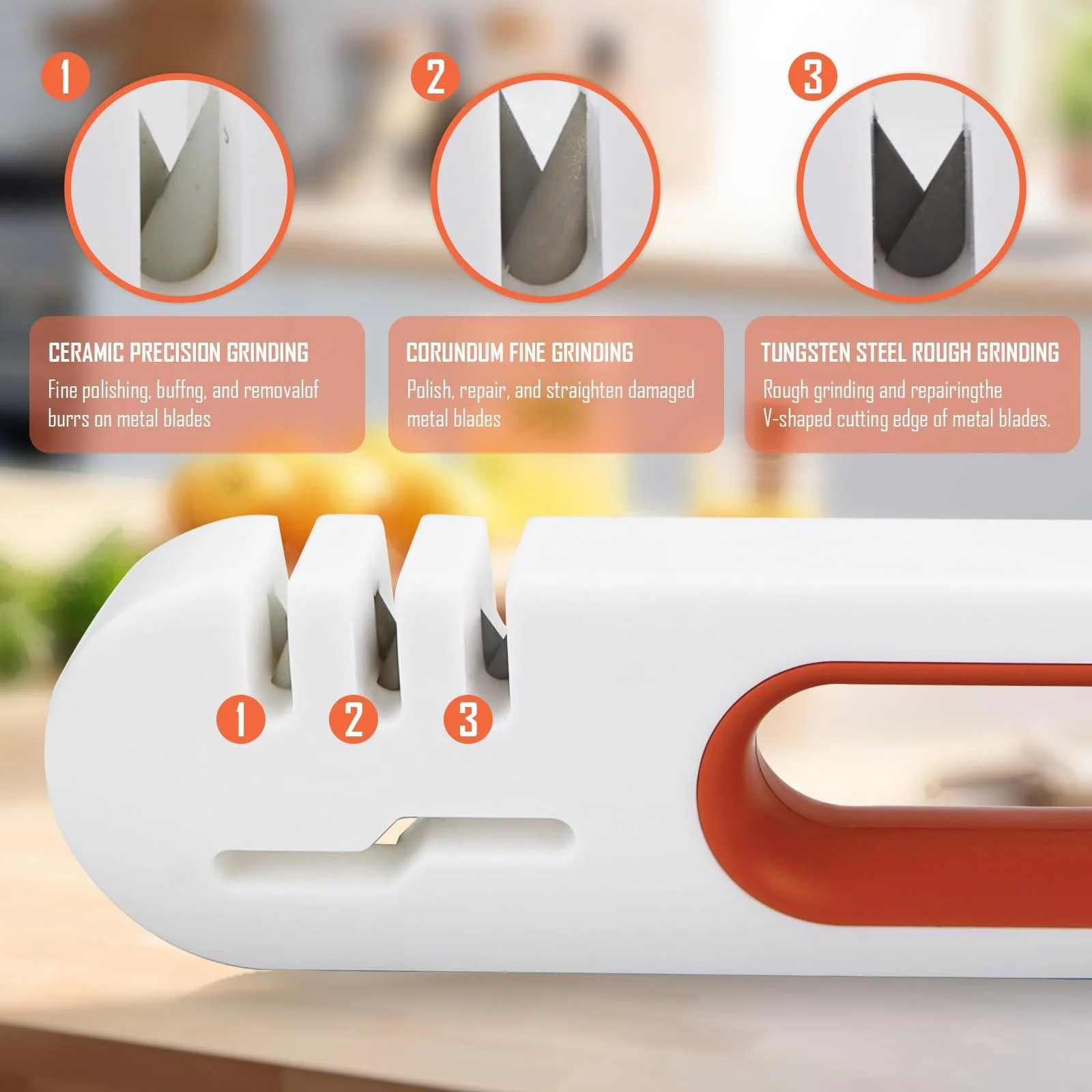Точилка для ножей 4 в 1 с 4 слотами и ручкой многофункциональная нескользящая с подвесным шнуром, фото №4