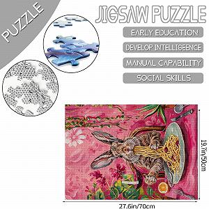 Пазл Tucocoo Funny Animals Cute Rabbit Dining (Wine Pasta) 1000 элементов Розовый synthetic.ua - Фото 1