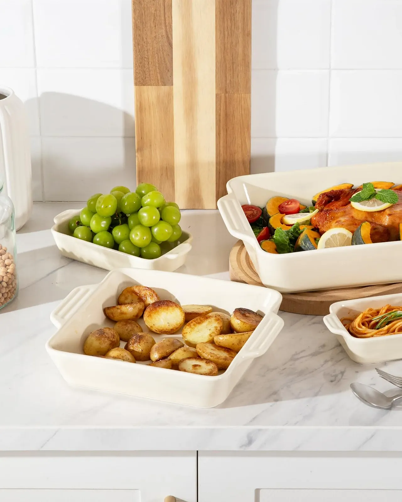 Набор форм для запекания Sweejar Home керамические прямоугольные с ручками 4 шт. Beige, фото №5