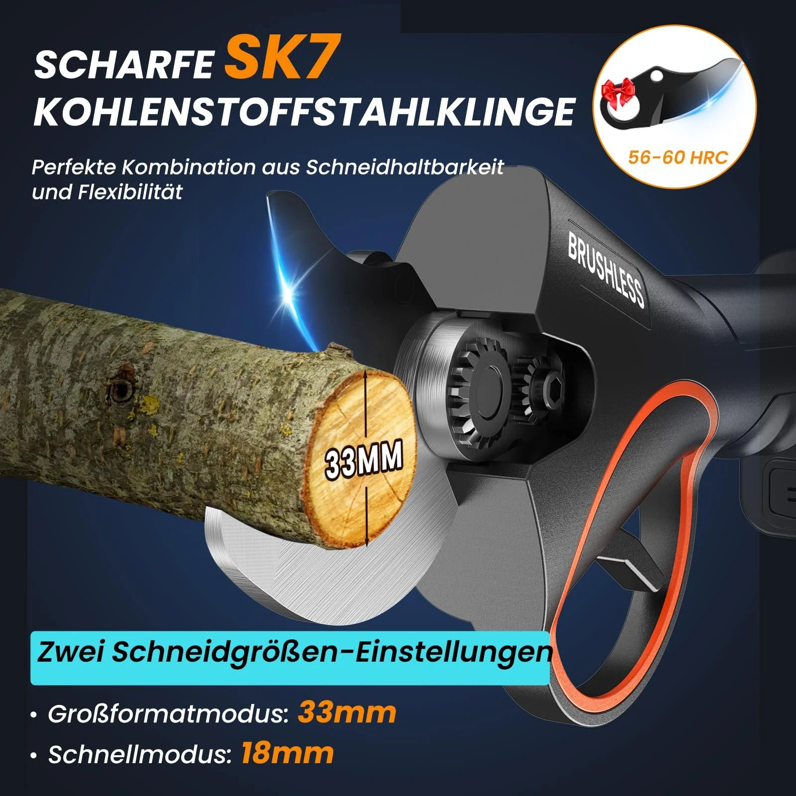 Акумуляторний гілкоріз 21 V 2 x 2000 mAh 800 W 33 мм, фото №3