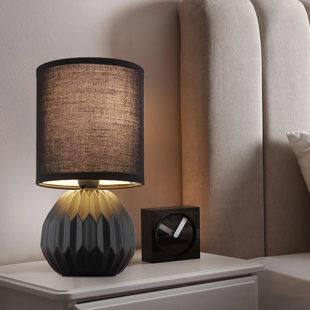 Настольная лампа GLOBO керамическая текстильная 1x E14 Ø12 x В23 см Set of 2 Black, фото №5