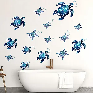 Наклейки на стіну Sea Turtles 15 шт. бульбашки водонепроникні для ванної туалету - Фото 1
