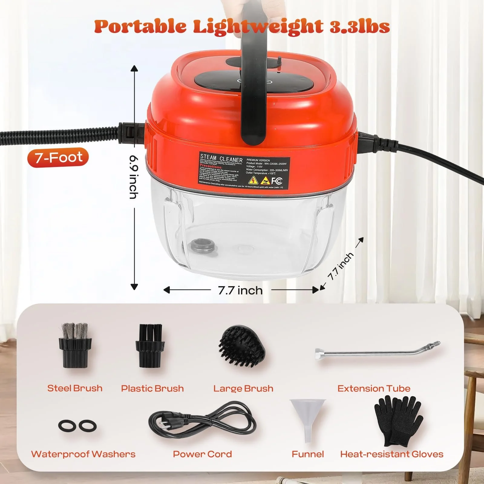 Ручний пароочисник Moongiantgo 2500 Вт 1.5 л 3.5 бар Помаранчевий, фото №8