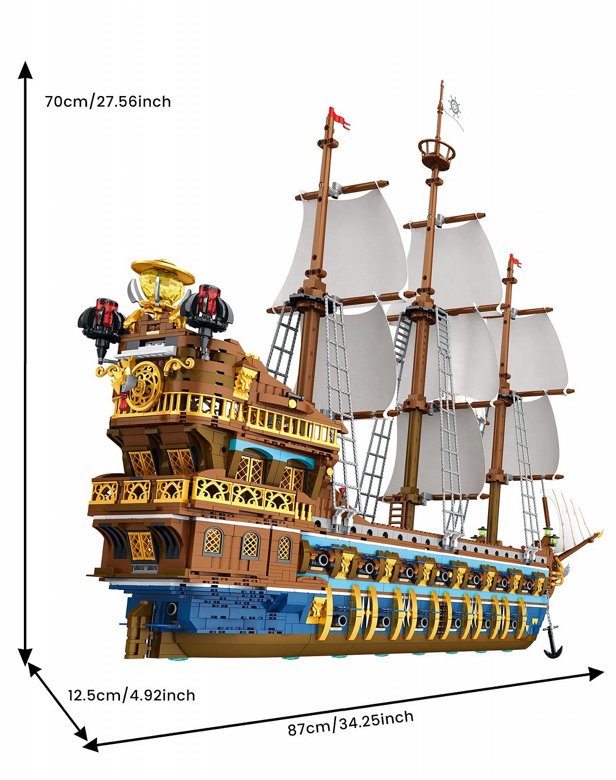 Модель Reobrix 66011 Корабль Солнечного Пирата с тканевыми парусами 3162 шт. Золотое покрытие, фото №5