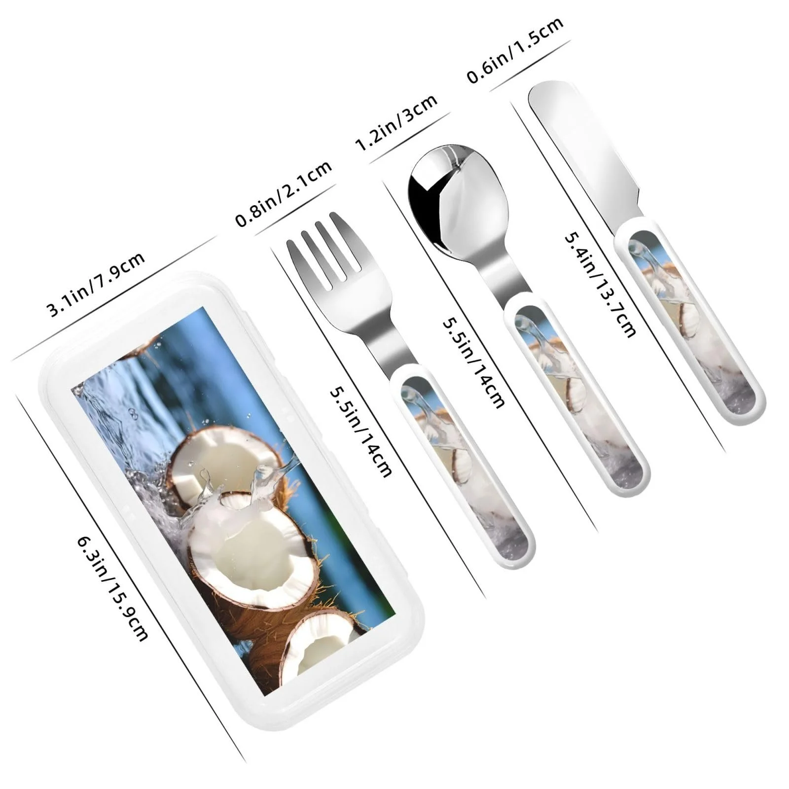 Дитячий набір столових приборів з кокосовим принтом, 3 предмети, фото №3 Дитячий набір столових приборів з кокосовим принтом, 3 предмети, фото №3