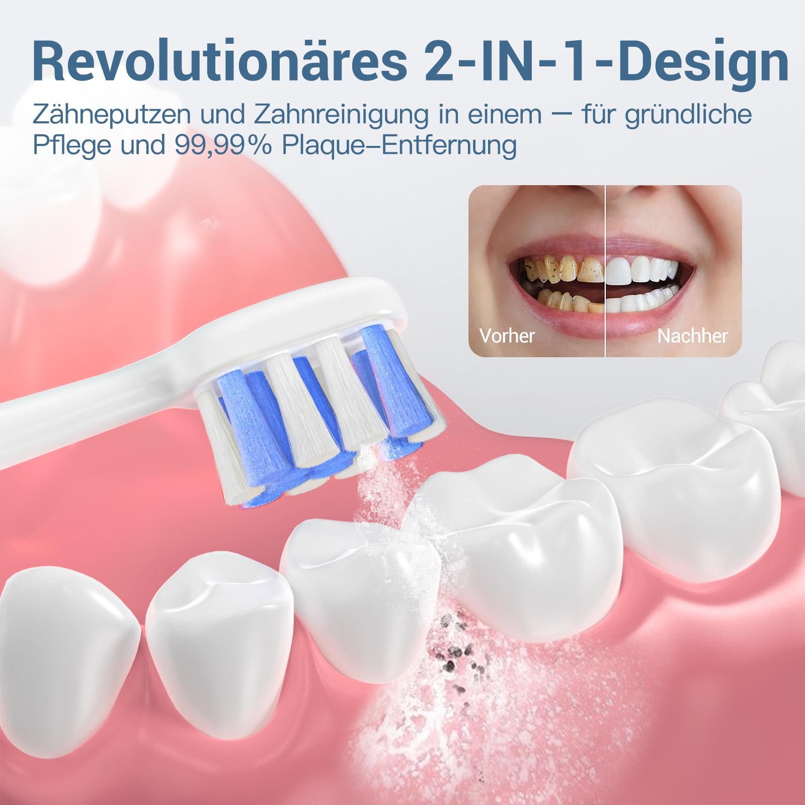 Електрична зубна щітка Marchpower Compact 2 в 1 з іригатором 3 x 4 режими IPX7 Wireless White, фото №2