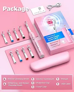 Вращающаяся электрическая зубная щетка TEETHEORY 4 режима Розовая synthetic.ua - Фото 1