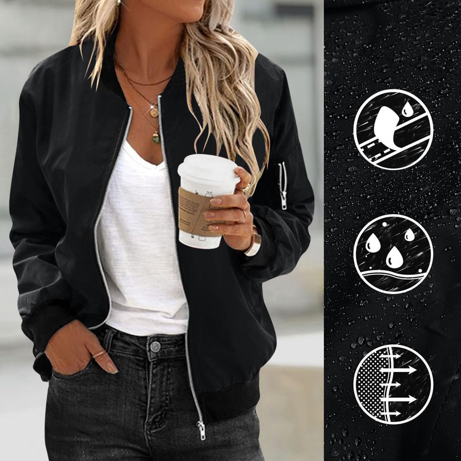 Легкая Куртка EMATOP Водонепроницаемая Дышащая Дождевая Куртка Повседневная Однотонная Спортивная Куртка Элегантная Длинный рукав Дождевик Уличная Куртка-бомбер Функциональная Куртка Ветрозащитная Куртка для Походов, фото №2