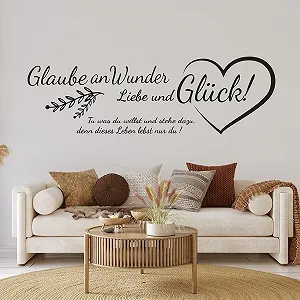 Настінна наклейка tjapalo pk229 "Faith in Miracles Love and Happiness" 140 x 44 см Чорна - Фото 1