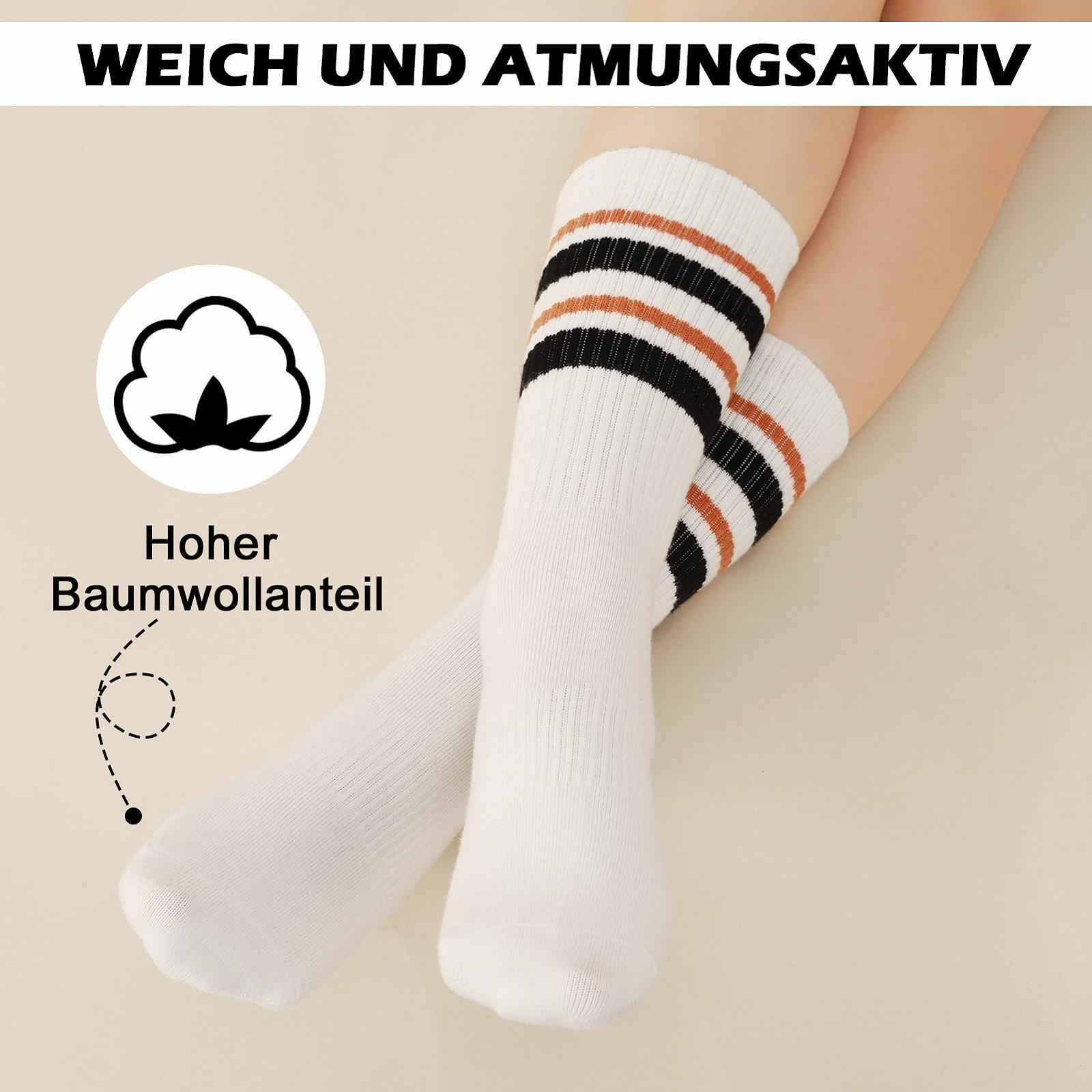 6 пар женских теннисных носков, полосатые спортивные носки, дышащие теннисные носки, полосатые носки, женские хлопковые носки-трубы, ретро-носки, носки до середины икры 38-42, фото №3