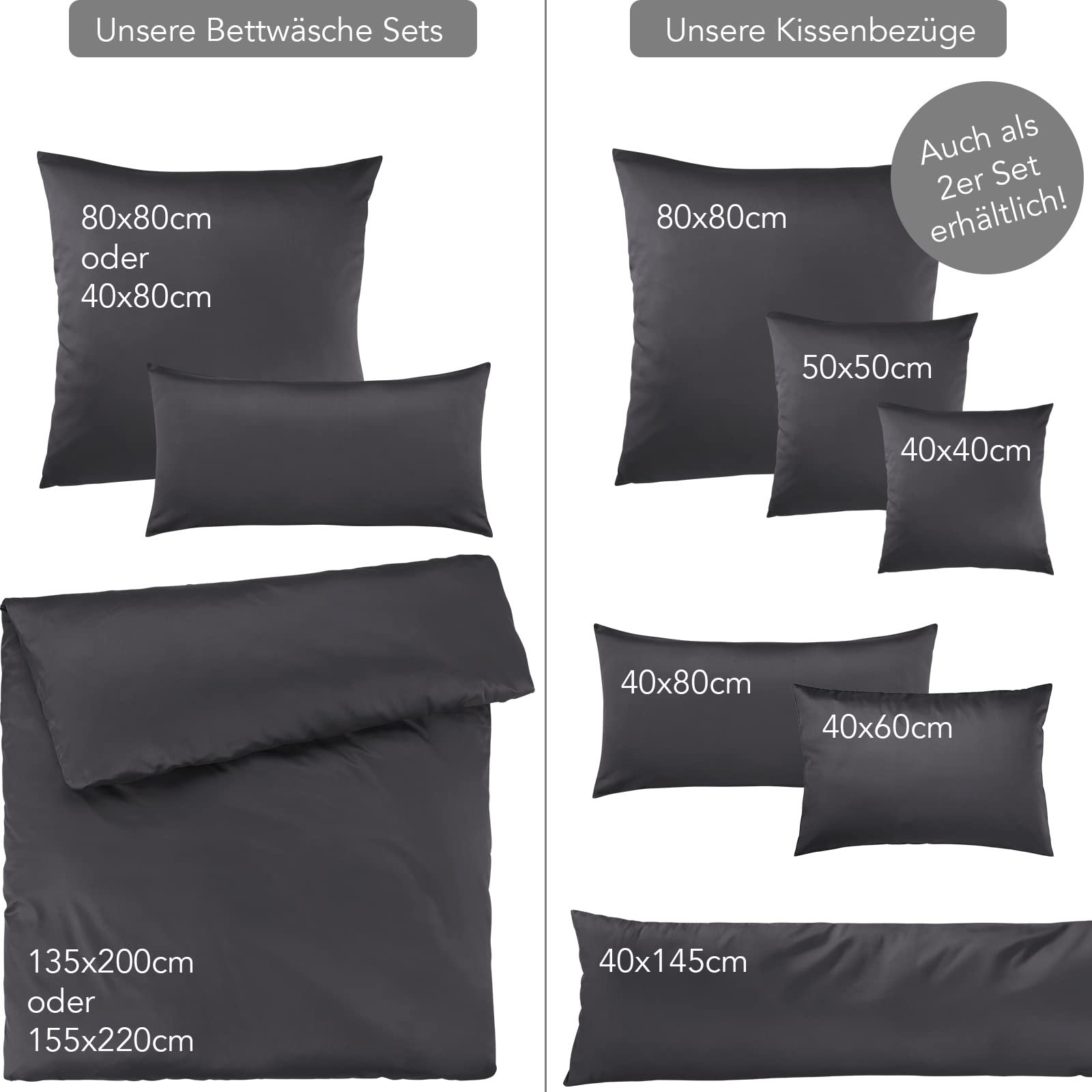 Постільна білизна Mako Satin Pure Label Темно-сірий 135 x 200 см з наволочкою 80 x 80 см, 100% бавовна, фото №7