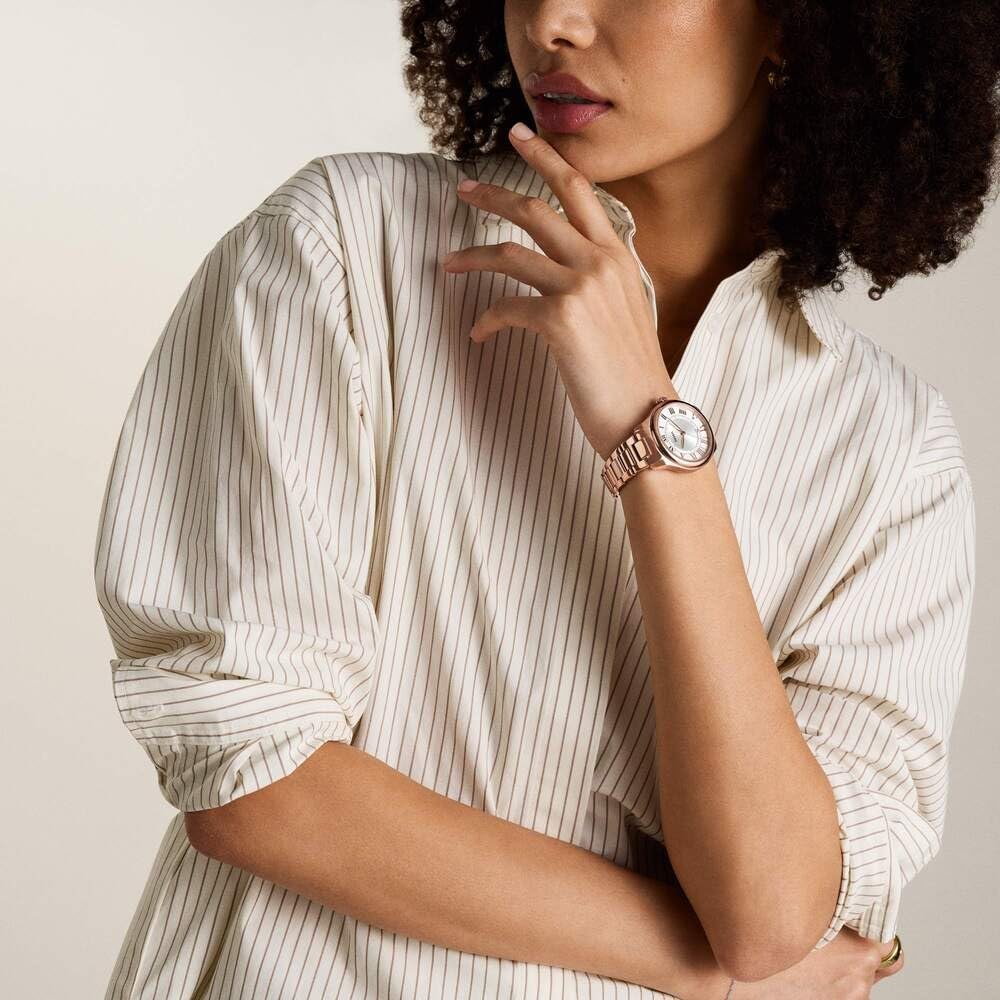 Женские часы Fossil Raquel из розового золота из нержавеющей стали и набор сумки Jolie коричневого цвета, фото №6