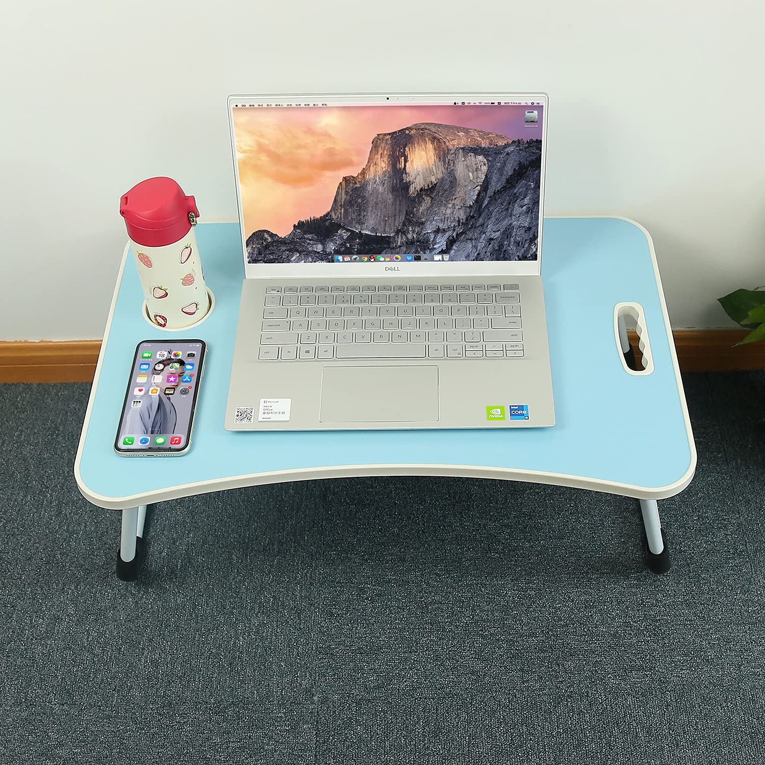 Столик для ноутбука Регулируемый складной с подставкой для чашки и нескользящей подушкой Синий, фото №5