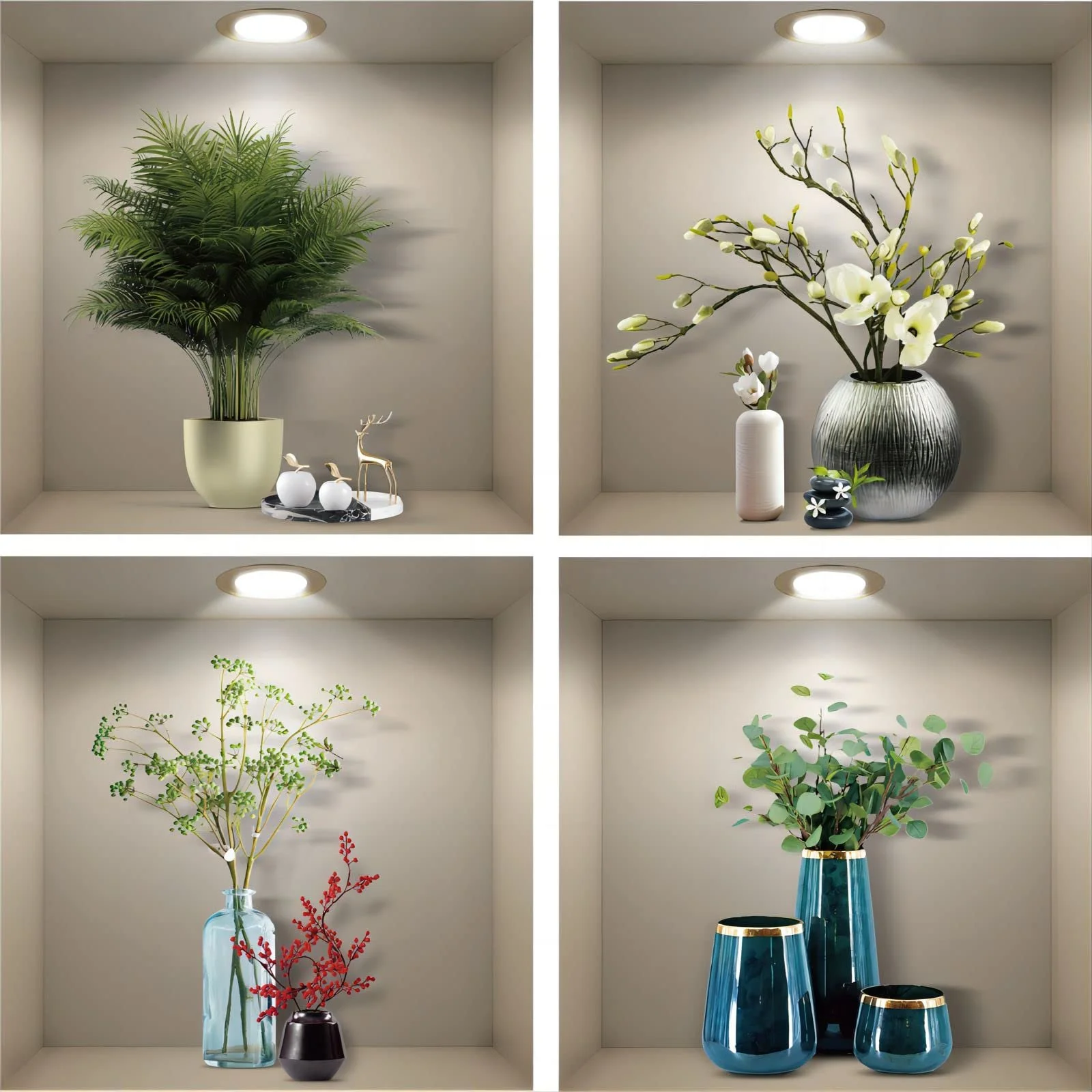 Наклейка на стіну 3D Effect Vase Green Plants 40 x 40 см 4 шт., фото №1 Наклейка на стіну 3D Effect Vase Green Plants 40 x 40 см 4 шт., фото №1