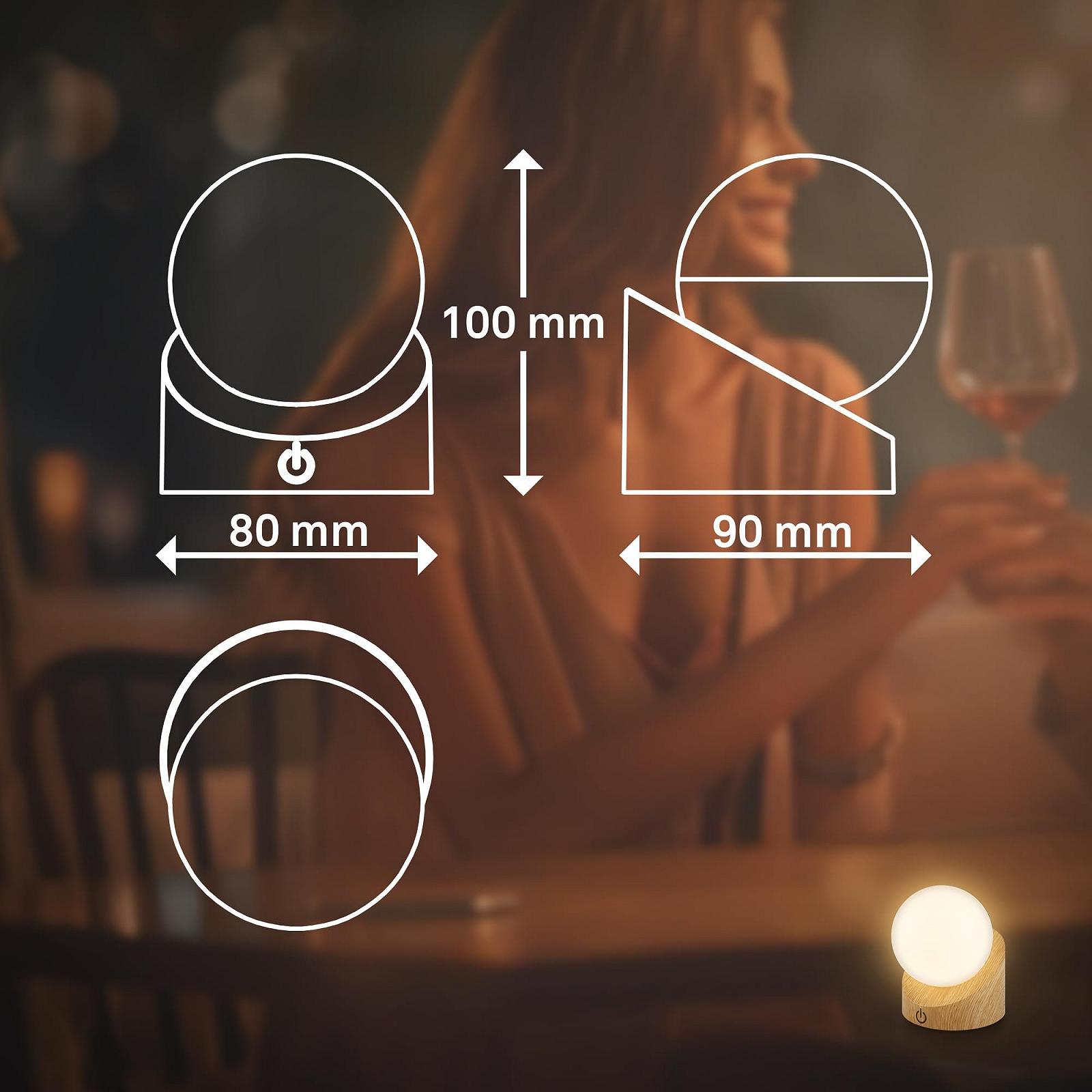 Настольная лампа BRILONER Mini беспроводная LED IP54 сенсорная со сменным аккумулятором шар 10 x 8 x 9 см Дерево, фото №8