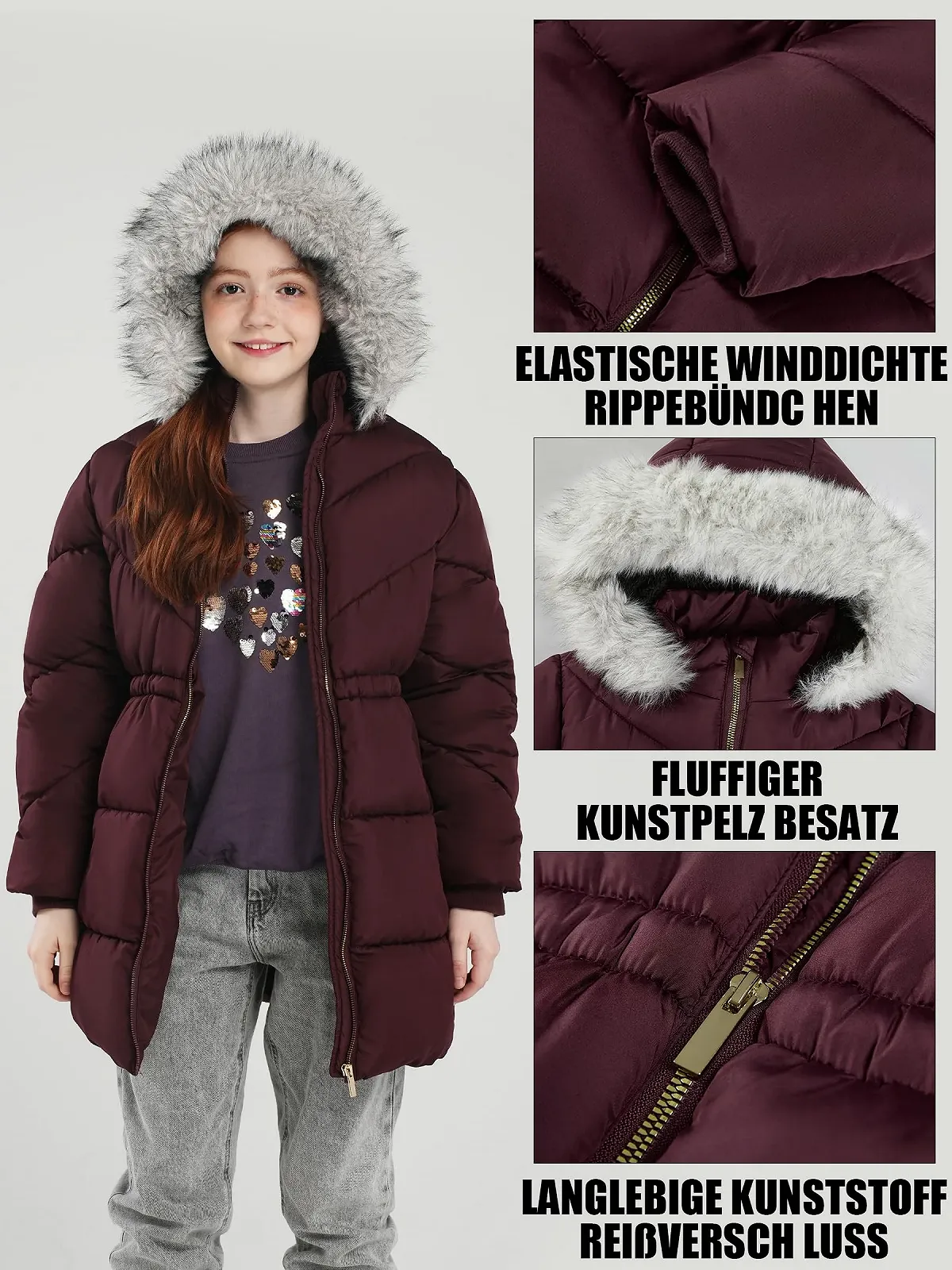 Зимове пальто SOLOCOTE для дівчинки, водонепроникне, утеплене, з капюшоном, фото №4