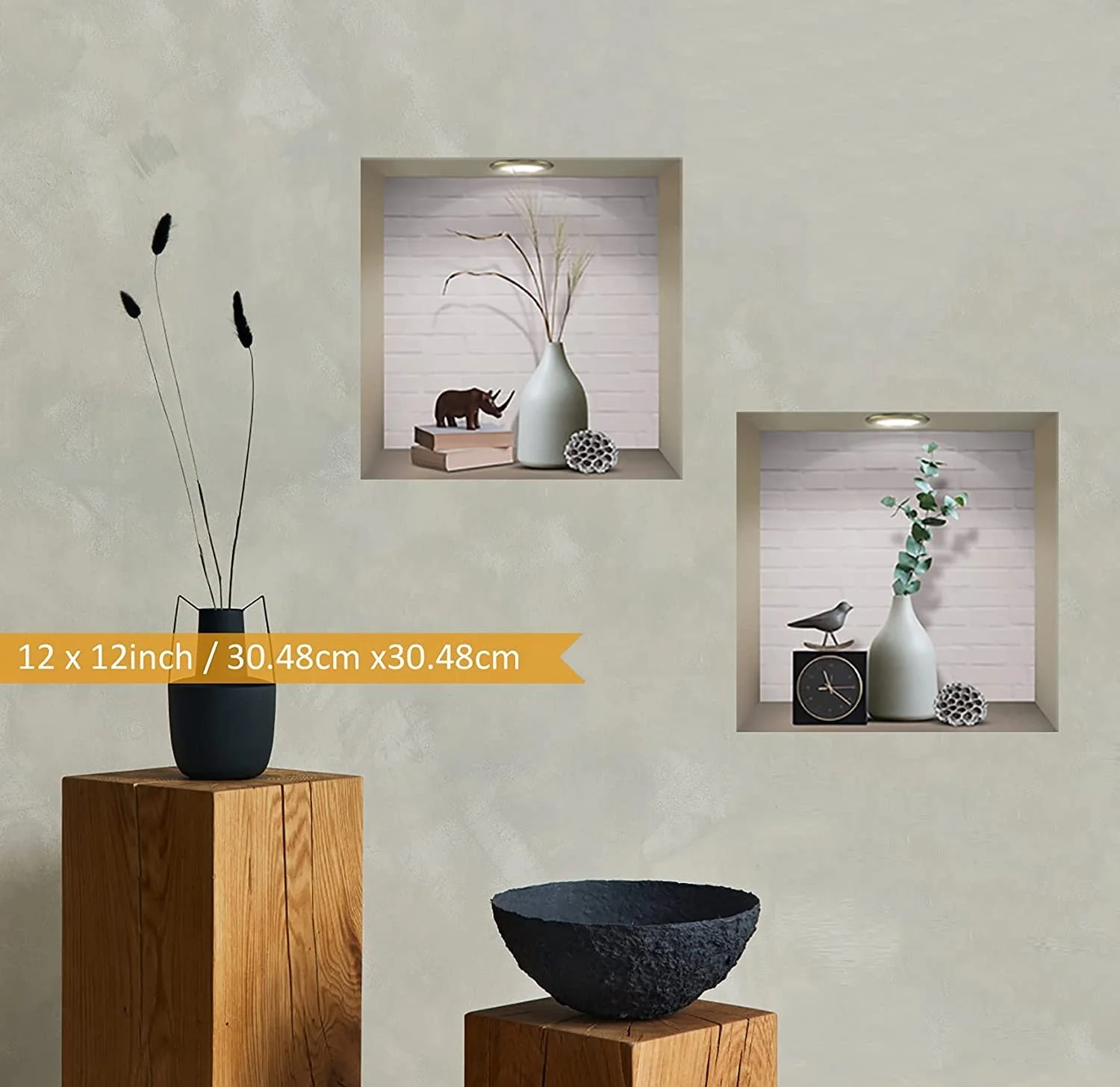 Наклейки на стену Pack of 4 3D Vase Green Plants Виниловые Съемные Белый и Зеленый, фото №6