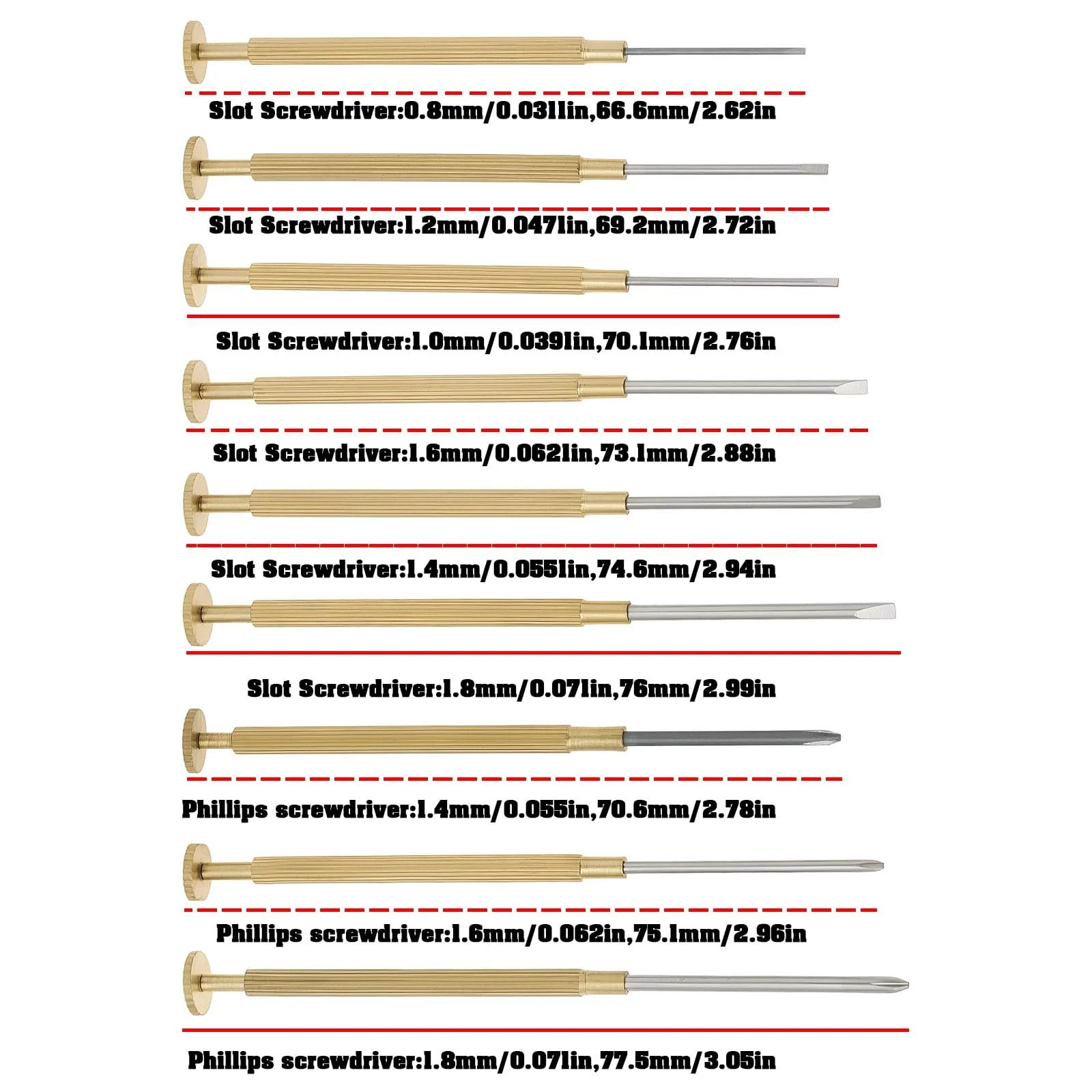 Набір викруток для ремонту годинників Slotted 0.8-1.8 мм Phillips 1.4-1.8 мм 9 шт., фото №4