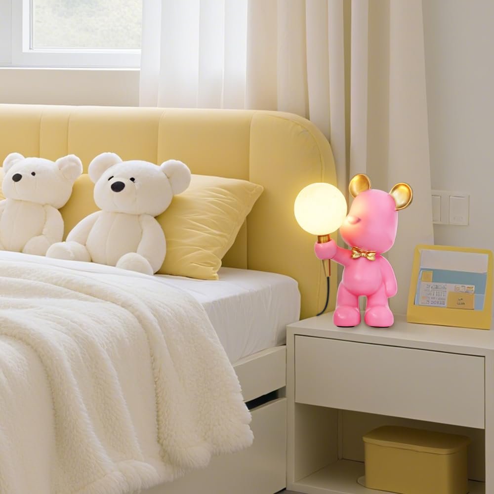 Настільна лампа YESINTO у формі ведмедя зі смоли рожева G9, фото №8