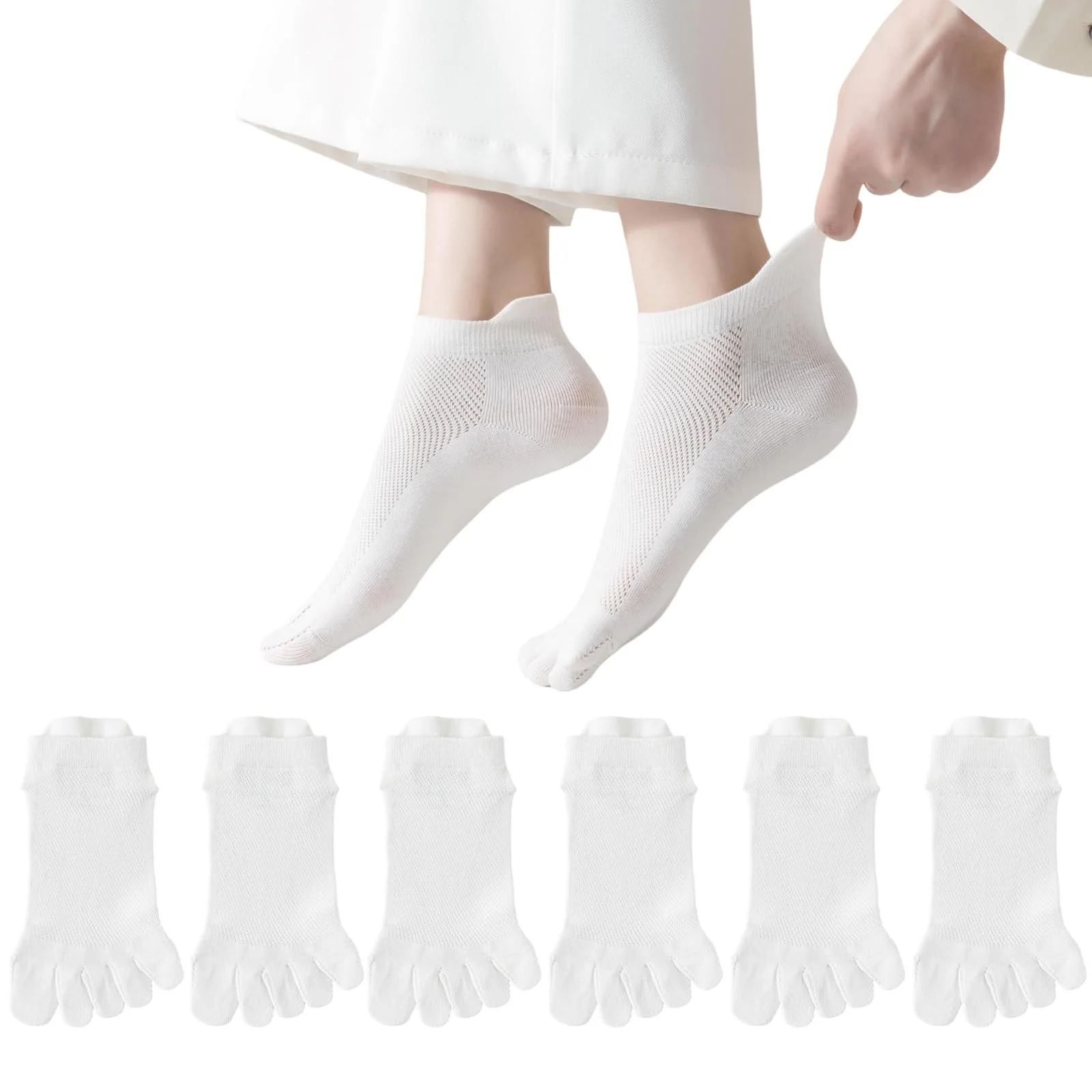 Шкарпетки з пальцями ніг Білі 6 пар 39-40, фото №1
