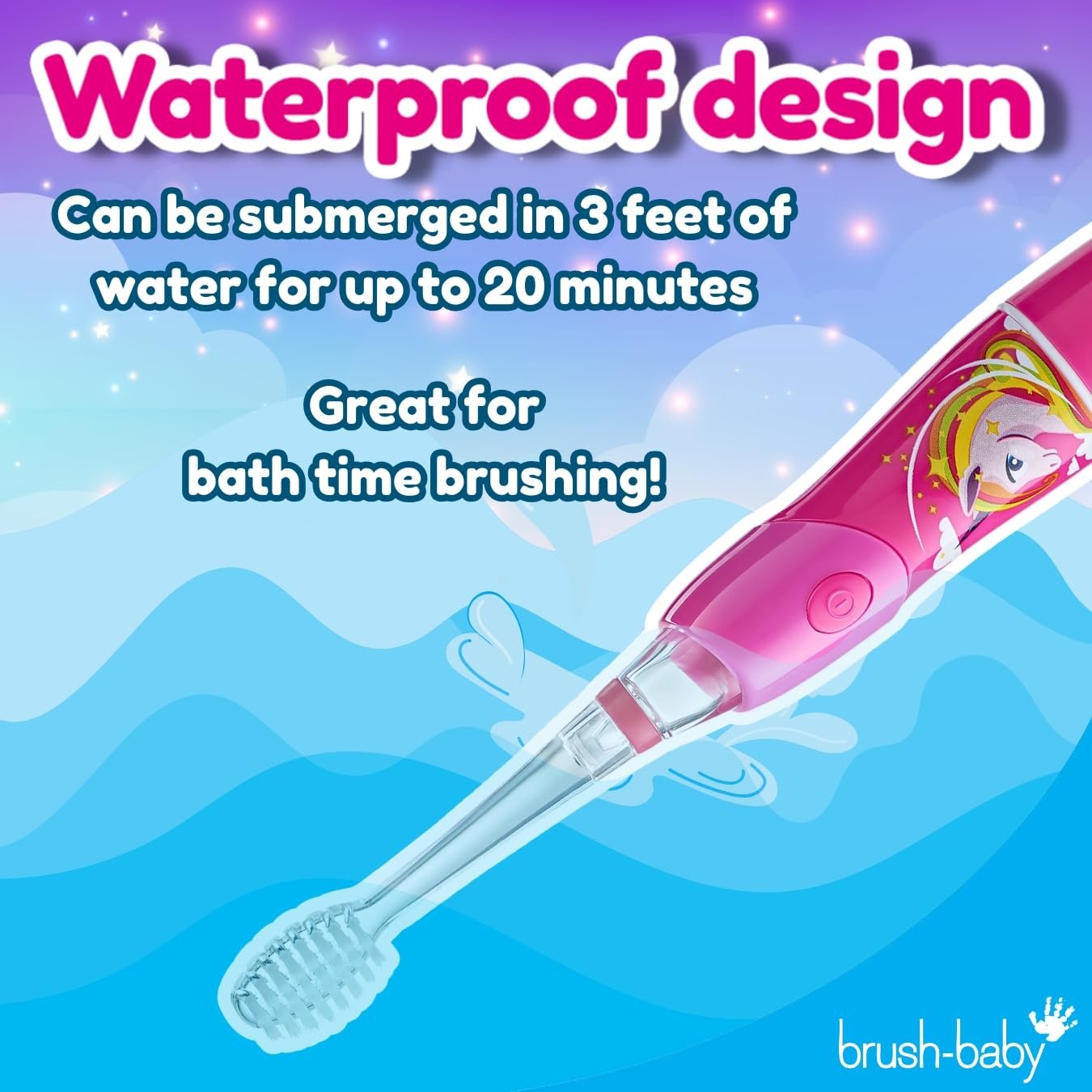 Зубна щітка електрична Brush-Baby KidzSonic Unicorn з диско-підсвічуванням, 4 змінні головки та 1 AAA батарея, фото №5