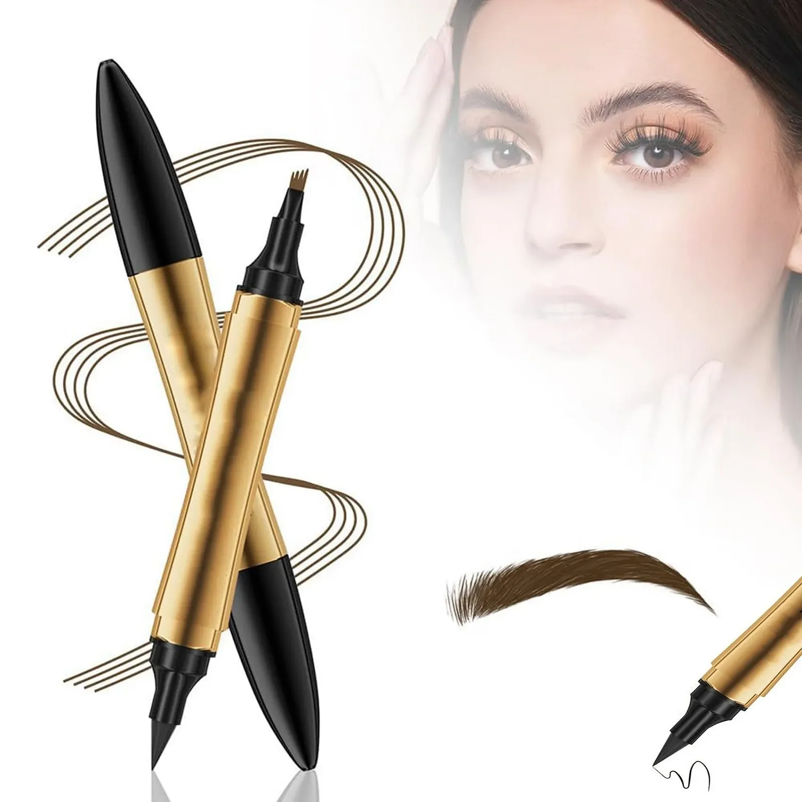 Волшебный карандаш для бровей 2 в 1, карандаш-тату для бровей 3D Microblading с 4 зубцами и подводкой для глаз, многофункциональный карандаш для бровей Microblading с двойной головкой, долговечный водостойкий инструмент для макияжа (темно-коричневый), фото №1