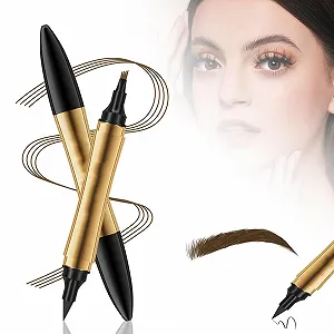 Волшебный карандаш для бровей 2 в 1, карандаш-тату для бровей 3D Microblading с 4 зубцами и подводкой для глаз, многофункциональный карандаш для бровей Microblading с двойной головкой, долговечный водостойкий инструмент для макияжа (темно-коричневый) - Фото 1