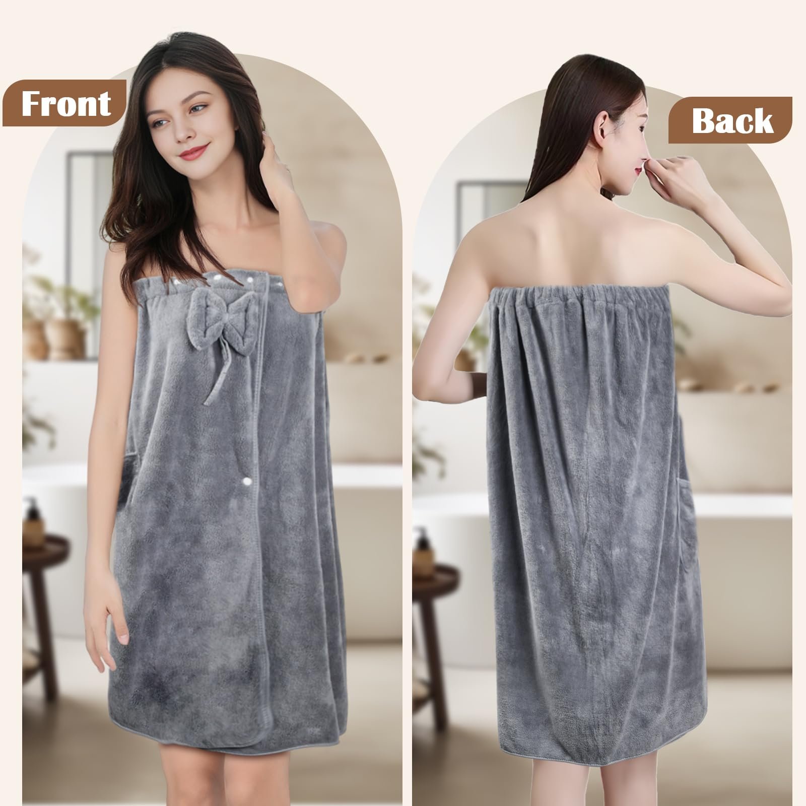 Жіночий рушник-сукня для сауни Microfibre з кнопками та кишенею, фото №7