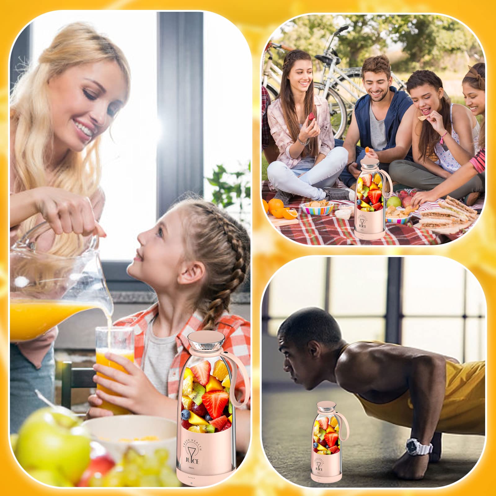 Блендер Portable Smoothie Maker 6 Blades 500 мл Рожевий, фото №3