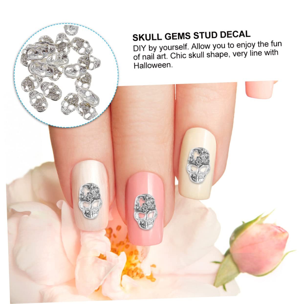 Украшение для ногтей Череп FRCOLOR 60 шт. Подвеска для украшения ногтей DIY Стразы Наклейки на ногти Сплав Шарм 3D Кристальные ногти, фото №7