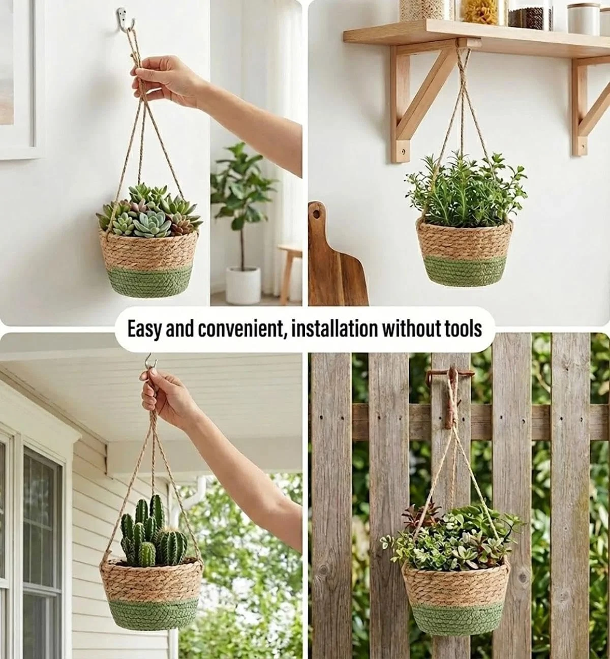 Подвесной цветочный горшок из морской травы набор из 2 штук, плетеный вручную с веревкой, 20 см, фото №5 Подвесной цветочный горшок из морской травы набор из 2 штук, плетеный вручную с веревкой, 20 см, фото №5