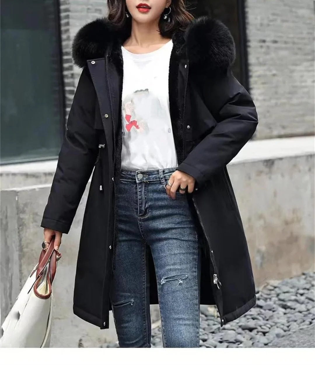 Жіноча зимова куртка пуховик, середньої довжини, корейська версія, парка з товстою підкладкою, фото №2 Жіноча зимова куртка пуховик, середньої довжини, корейська версія, парка з товстою підкладкою, фото №2