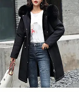 Жіноча зимова куртка пуховик, середньої довжини, корейська версія, парка з товстою підкладкою synthetic.ua - Фото 1