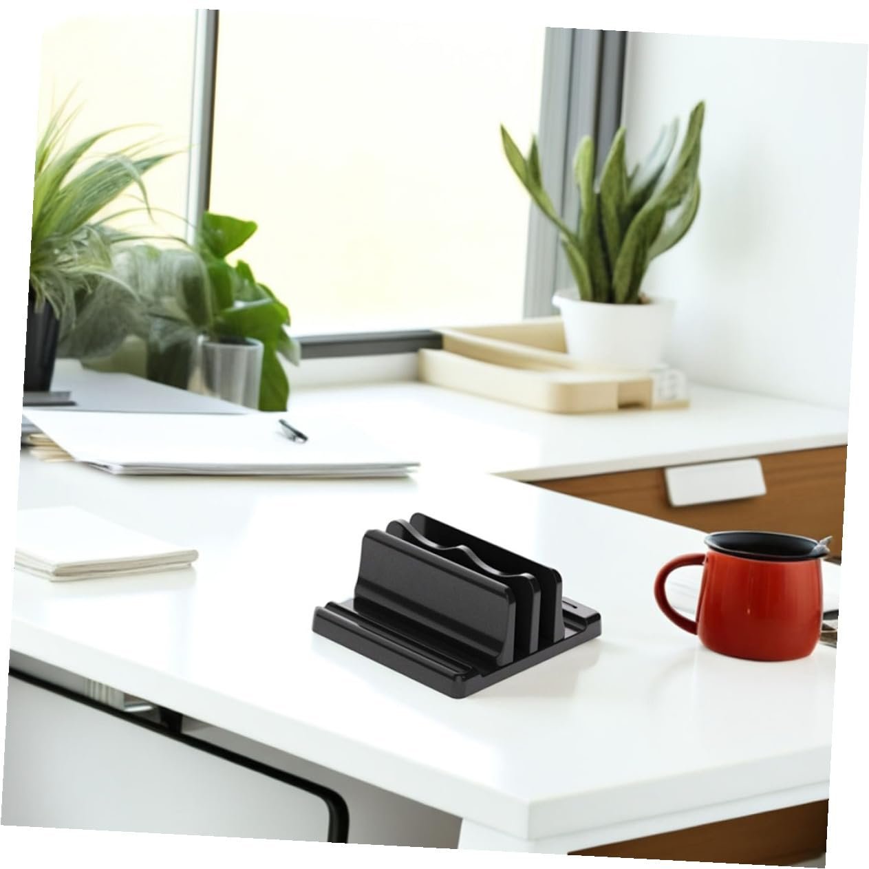 Вертикальная Подставка для Ноутбука с Двойными Слотами Регулируемая Экономия Пространства Держатель для Ноутбука Планшета и Книг Прочный Органайзер для Стола и Рабочего места, фото №4