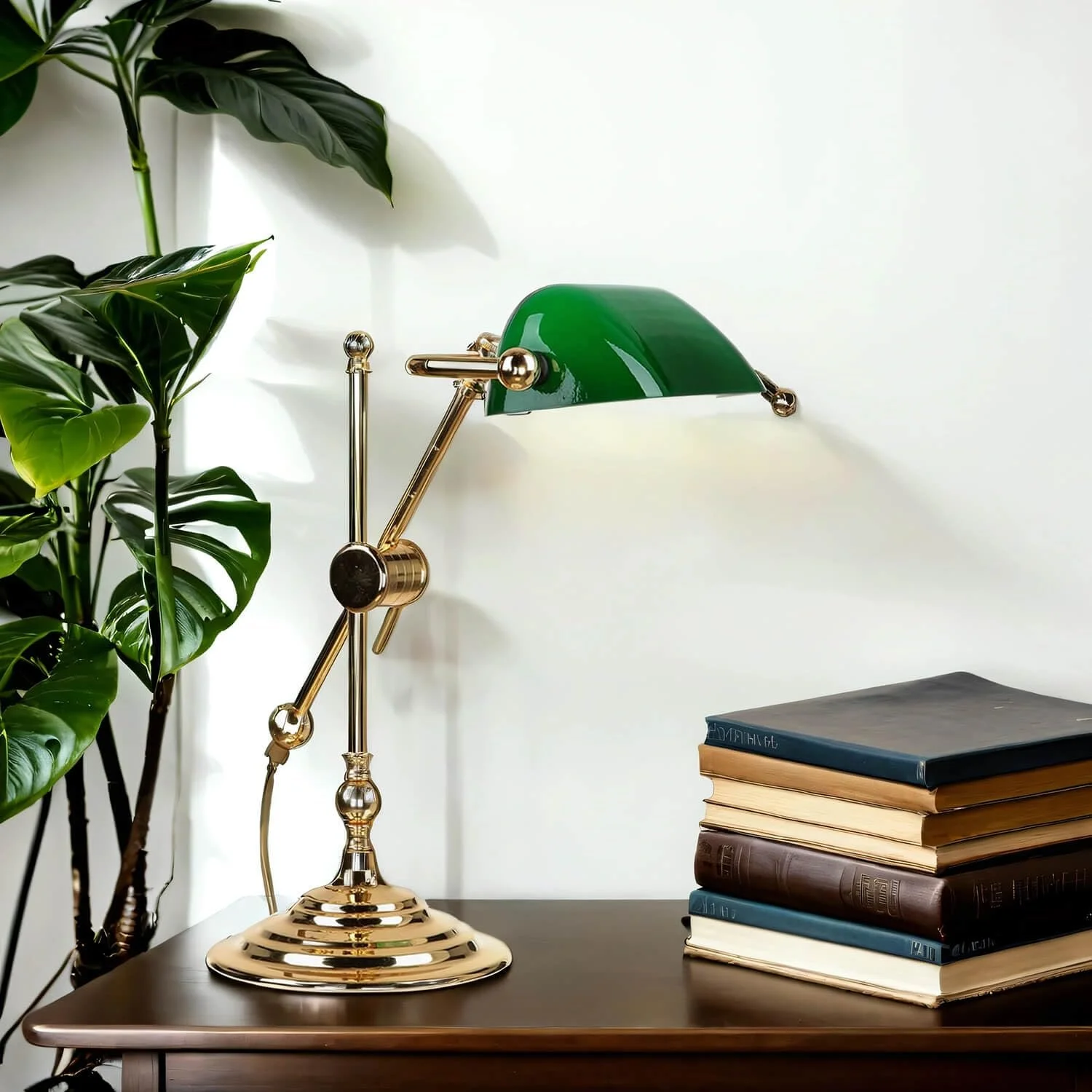 Настільна лампа Licht-Erlebnisse Banker Lamp латунь скло 32 см E14 24 карати позолота Art Nouveau Зелено-золотистий, фото №1