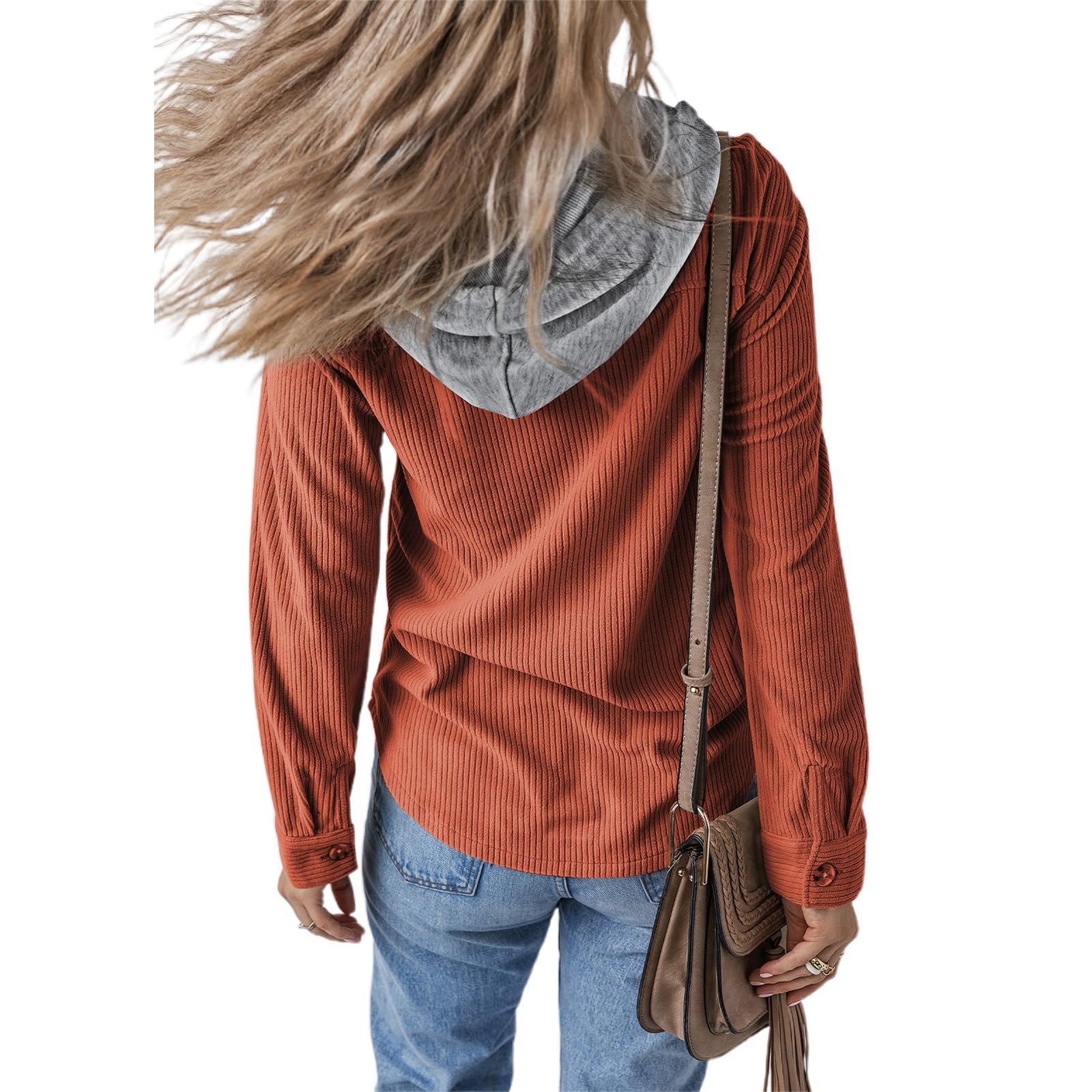 Кардиган YILEEGOO Женский, с длинными рукавами, на пуговицах, с капюшоном на кулиске, фото №4